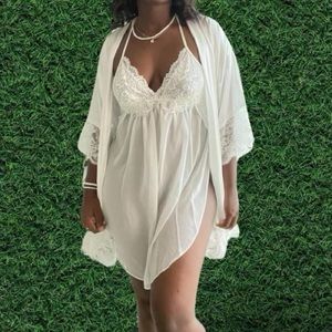 Bridal Ivory White Slip Dress & Robe